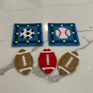 Set of 2 Handmade Sporty Coasters and Football Magnets